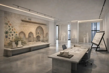 Le bureau minimaliste en béton avec un design épuré et moderne et des tiroirs intégrés.