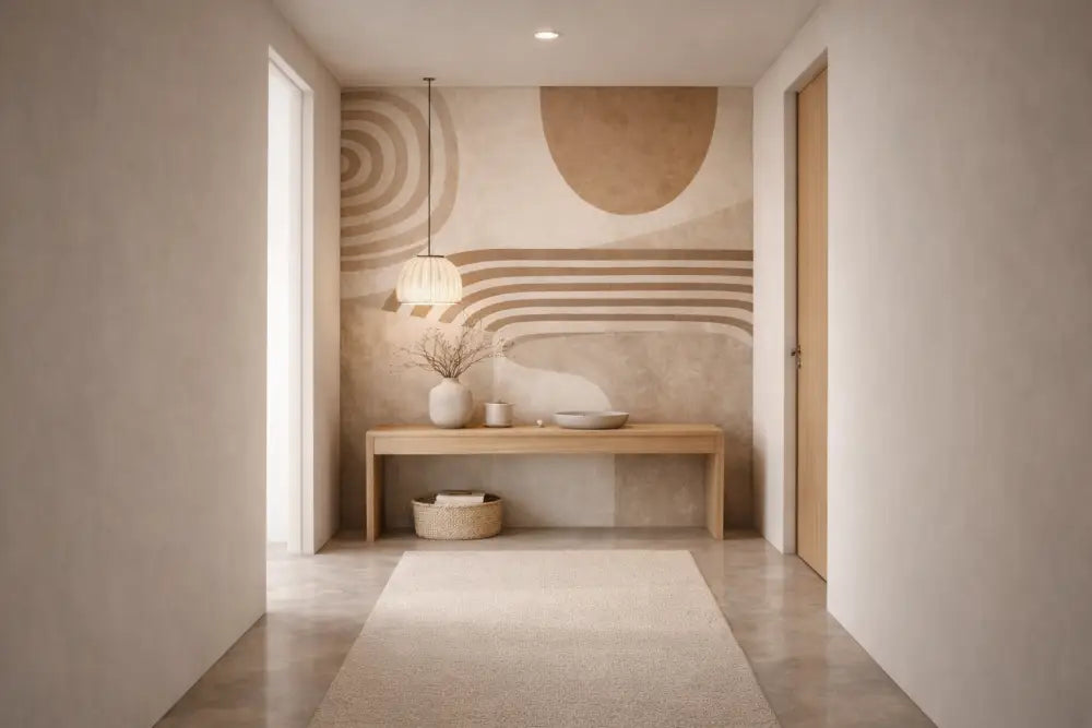 Une table console minimaliste en bois avec une finition lisse et claire, et un design rectangulaire simple.