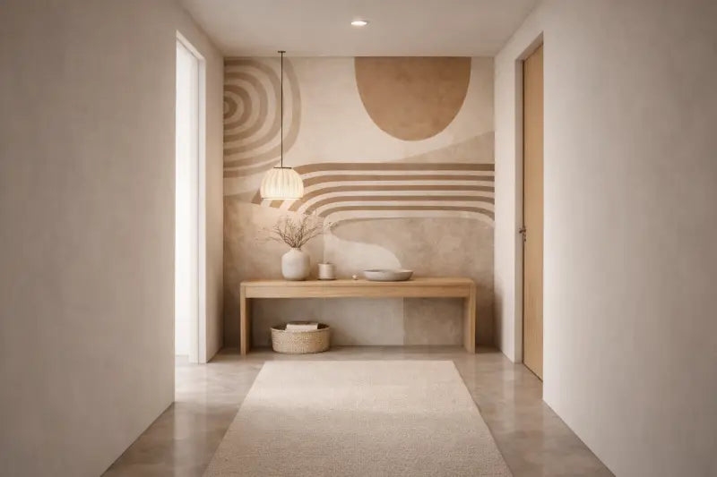 Une table console minimaliste en bois avec une finition lisse et claire, et un design rectangulaire simple.