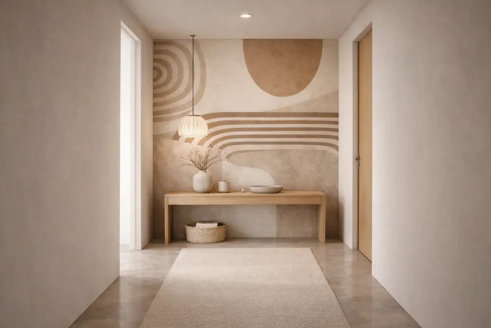 Une table console minimaliste en bois avec une finition lisse et claire, et un design rectangulaire simple.