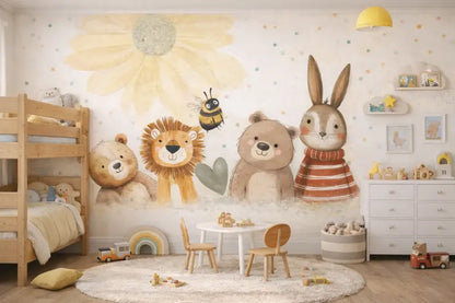 Papier Peint Panoramique Bébé: La Forêt des Amis - papier peints