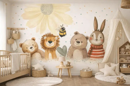 Papier Peint Panoramique Bébé: La Forêt des Amis - papier peints