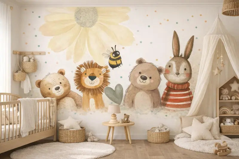 Papier Peint Panoramique Bébé: La Forêt des Amis - papier peints