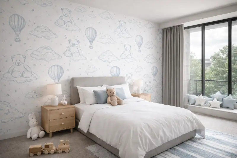 Papier Peint Panoramique Bébé: Oursons & Montgolfières - papier peints