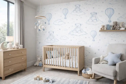 Papier Peint Panoramique Bébé: Oursons & Montgolfières - papier peints