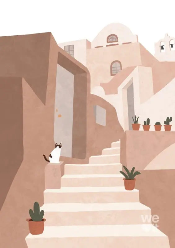 Un chat blanc et noir assis sur une marche en pierre.