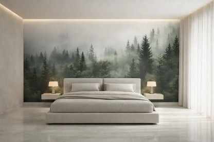 Lit moderne gris capitonné avec un design minimaliste et des oreillers assortis.