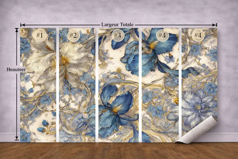 Papier Peint Panoramique Floral Bleu Impérial | Mur d’Accent Baroque - PIXARA - papier peints