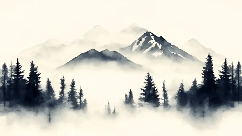 Peinture de paysage de l’île et des pins dans le style de l’encre d’eau.