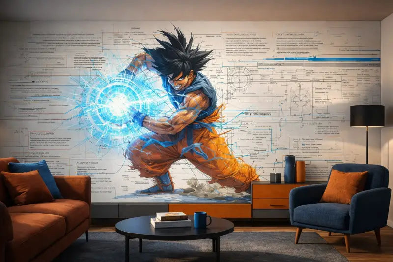 Papier Peint Panoramique Guerrier Énergie Explosive | Mur d’Accent Manga - PIXARA - papier peints