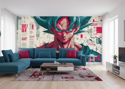 Canapé d’angle bleu canard avec des coussins d’accentuation rouges.