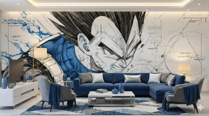 Canapé d’angle bleu avec des coussins décoratifs gris et des couvertures bleues assorties drapées sur les accoudoirs