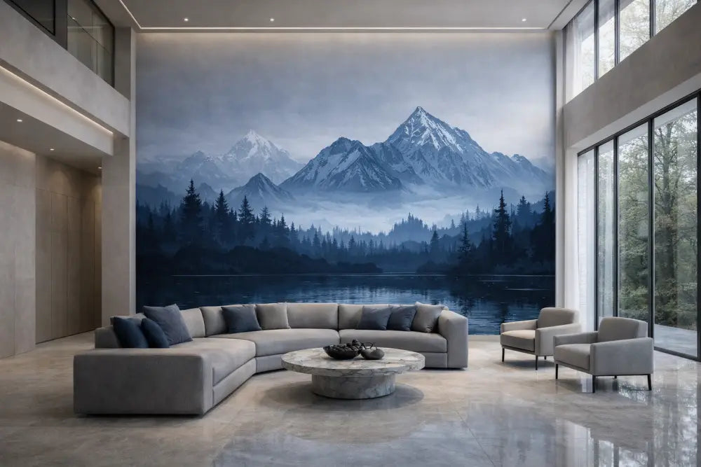 Canapé sectionnel gris avec des coussins de lancer bleu foncé