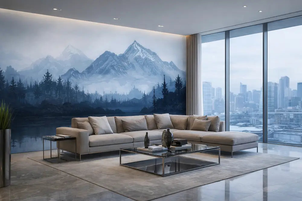 Canapé d’angle beige au design moderne et épuré avec coussins décoratifs assortis.