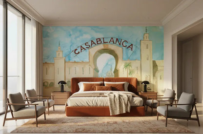 Papier Peint Panoramique Maroc – Casablanca Aquarelle Iconique