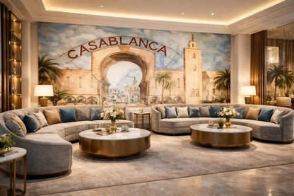 Papier Peint Panoramique Maroc – Casablanca Aquarelle Iconique