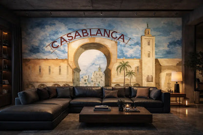 Papier Peint Panoramique Maroc – Casablanca Aquarelle Iconique