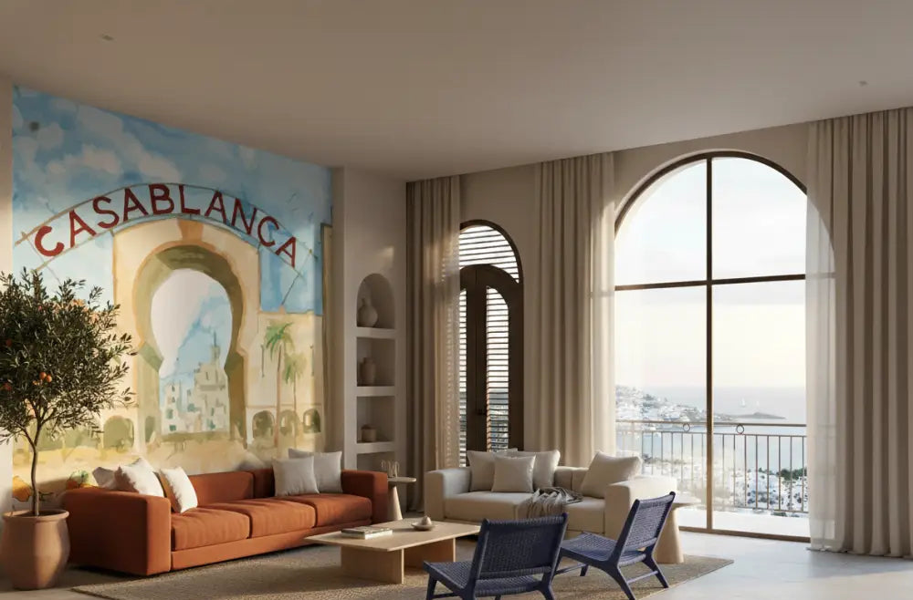 Papier Peint Panoramique Maroc – Casablanca Aquarelle Iconique