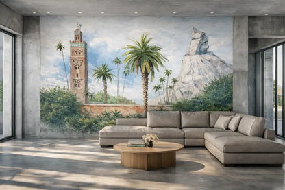 Canapé d’angle beige avec coussins moelleux et un design moderne et minimaliste.