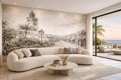 Canapé d’angle en tissu crème, moelleux avec des bords arrondis doux et des coussins décoratifs assortis.