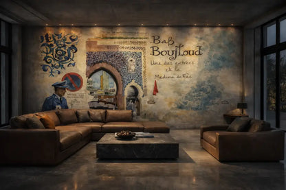 Canapé d’angle en cuir marron avec coussins moelleux et un fauteuil assorti.