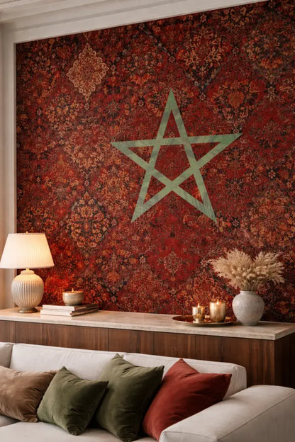 Papier Peint Panoramique Maroc Rouge – Étoile Verte XXL | Pixara