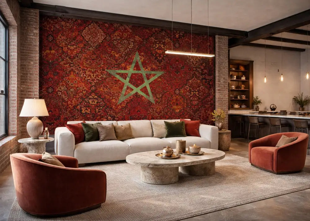 Papier Peint Panoramique Maroc Rouge – Étoile Verte XXL | Pixara