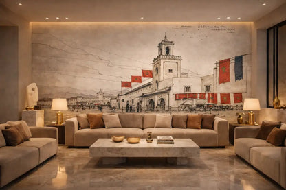 Papier Peint Panoramique Marrakech Croquis Rouge Signature – Collector Premium