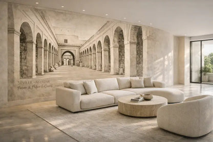 Canapé sectionnel beige avec garnissage doux et moelleux et lignes modernes épurées.