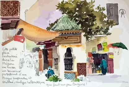 Papier Peint Panoramique Médina Aquarelle – Décor Maroc XXL | Pixara