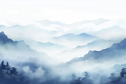 Papier Peint Panoramique Montagnes Brumeuses – Brume Éthérée | Pixara