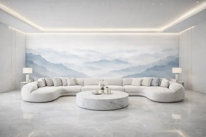 Un canapé modulaire blanc élégant et courbé avec un design moderne et un rembourrage moelleux.