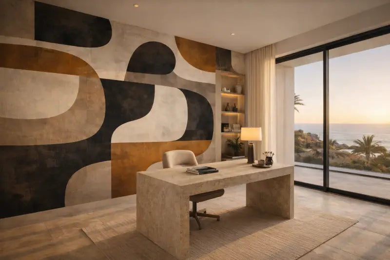 Bureau en pierre minimaliste moderne aux lignes épurées et à finition mate.