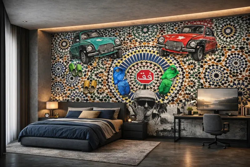 Papier Peint Panoramique Pop-Art Marocain: Stop & Tea - papier peints