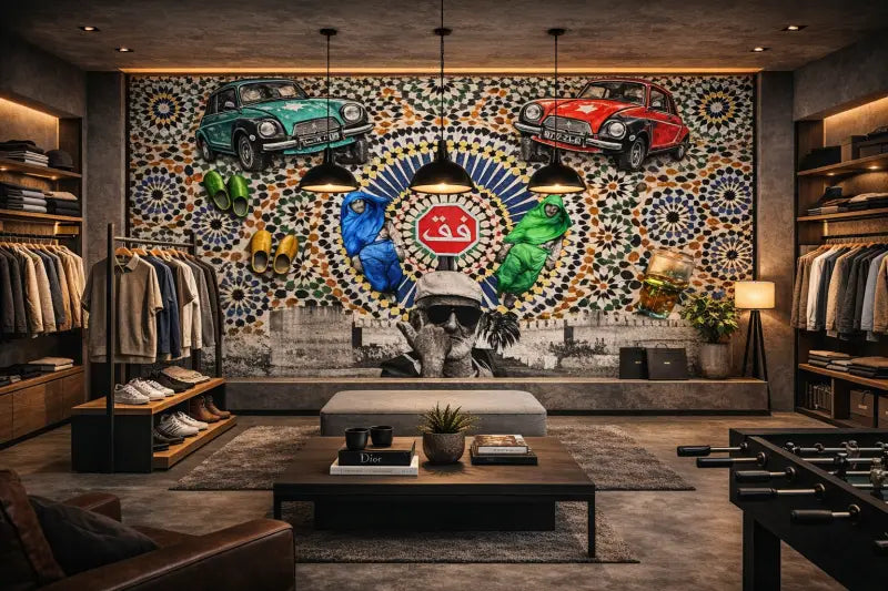 Papier Peint Panoramique Pop-Art Marocain: Stop & Tea - papier peints