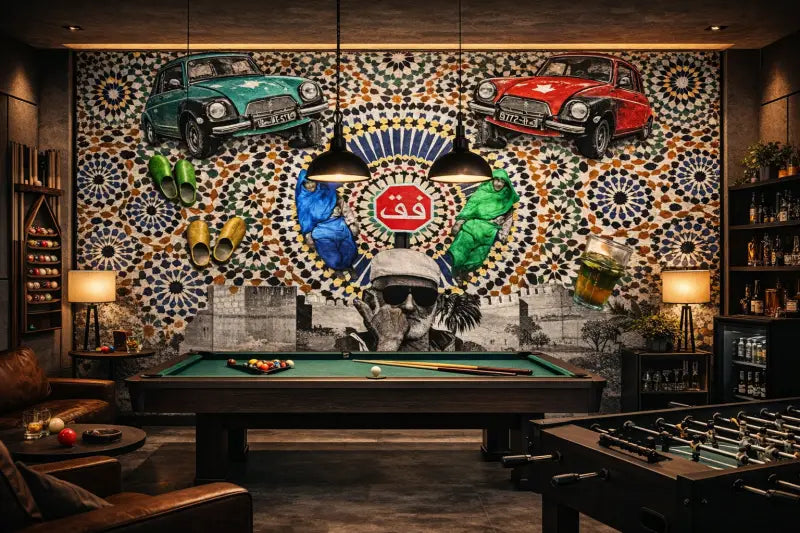 Papier Peint Panoramique Pop-Art Marocain: Stop & Tea - papier peints