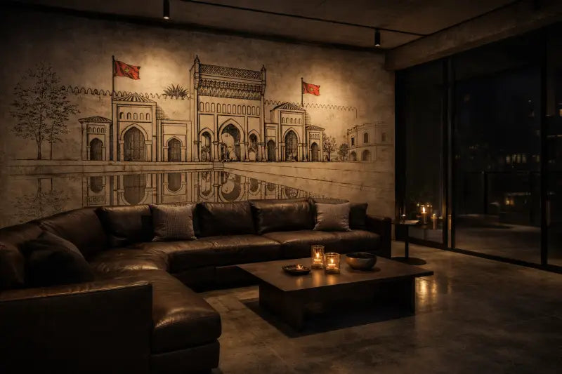 Canapé d’angle en cuir marron foncé avec coussins moelleux et un design moderne et élégant.