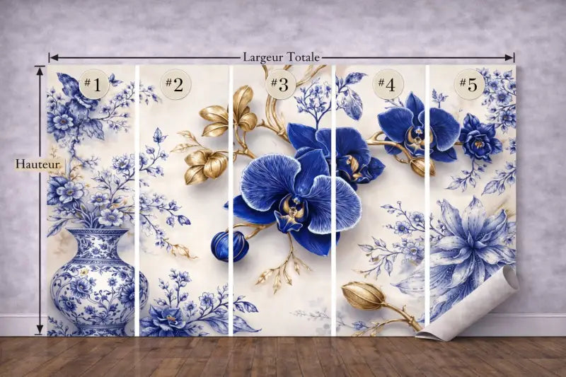 Papier Peint Panoramique Renaissance Bleu Or | Mur d’Accent Artistique - PIXARA - papier peints