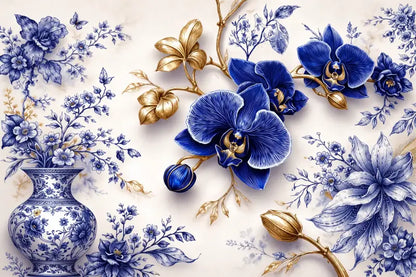 Un vase en porcelaine bleu et blanc classique orné de motifs floraux complexes.