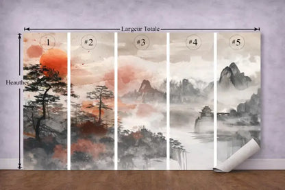 Papier Peint Panoramique Soleil Rouge | Mur d’Accent Paysage - PIXARA - papier peints