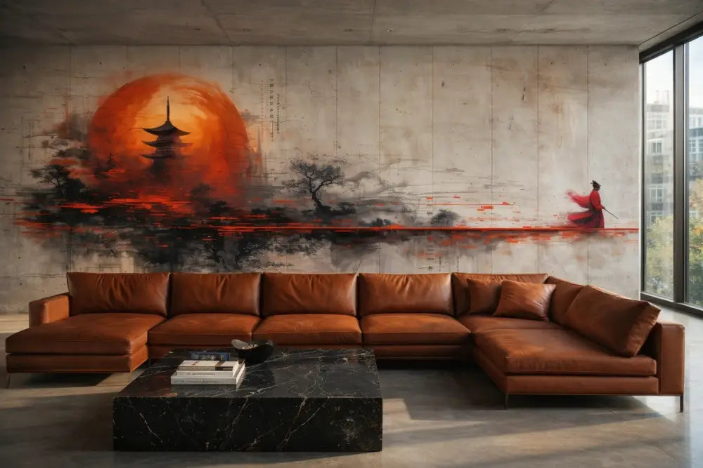 Canapé d’angle en cuir marron avec un design élégant et moderne.