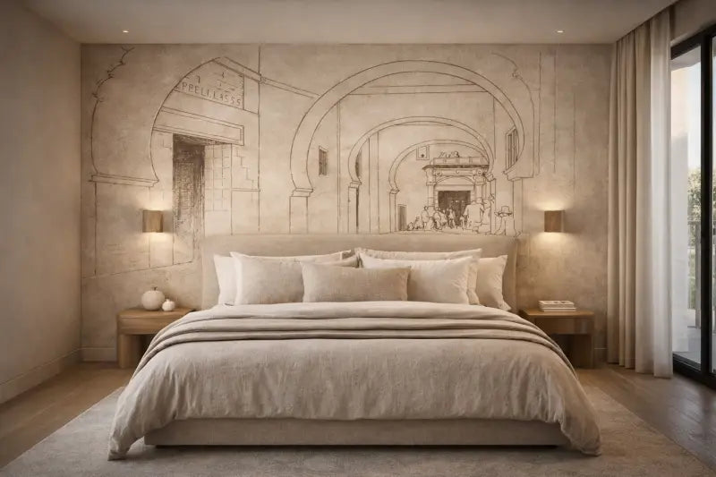 Lit capitonné beige avec des oreillers assortis et un édredon doux et texturé.