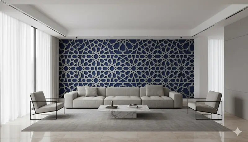 Le salon comporte un canapé moderne et élégant aux lignes épurées et à l’ameublement gris clair.