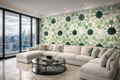 Canapé d’angle beige avec coussins moelleux et un design moderne et minimaliste.