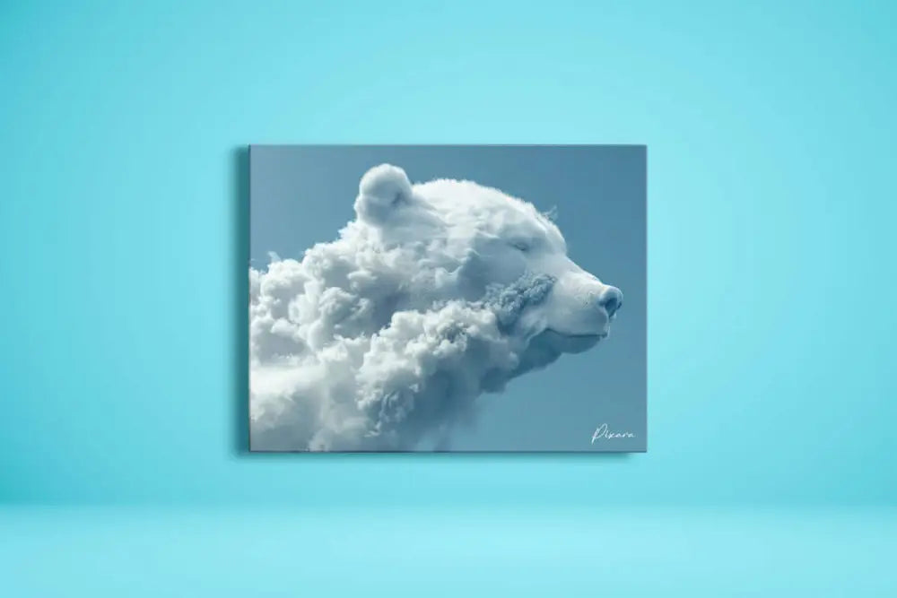 Une impression sur toile mettant en scène un ours nuage blanc serein sur un ciel bleu doux.