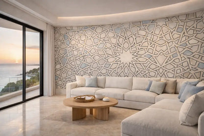 Zellige Graphique Noir – Papier Peint Panoramique Architectural Premium | Pixara