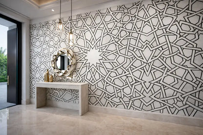 Zellige Graphique Noir – Papier Peint Panoramique Architectural Premium | Pixara