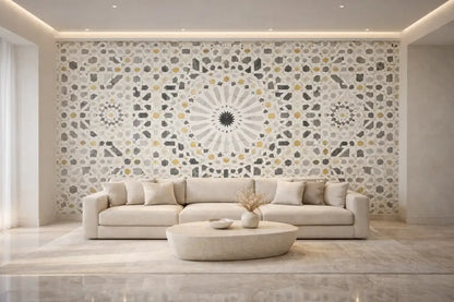 Zellige Noir & Or – Papier Peint Panoramique Architectural Premium | Pixara
