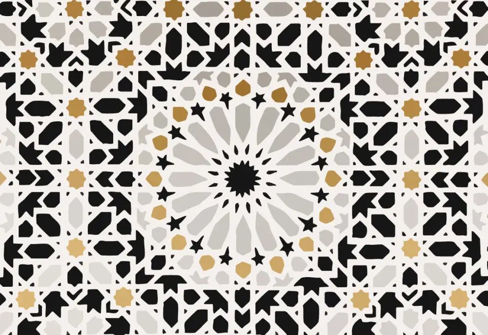 Zellige Noir & Or – Papier Peint Panoramique Architectural Premium | Pixara