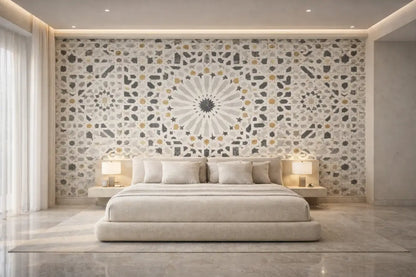 Zellige Noir & Or – Papier Peint Panoramique Architectural Premium | Pixara